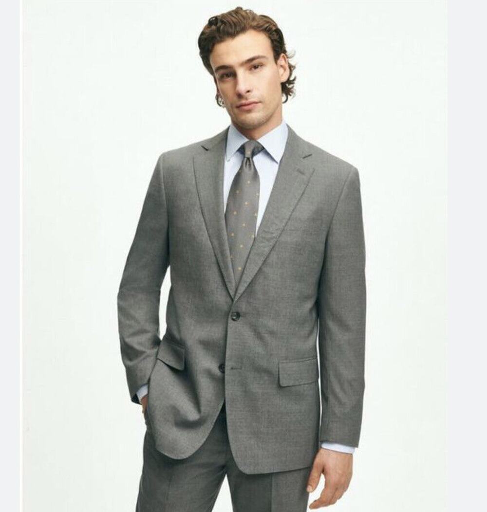 BROOKS BROTHERS Mens BrooksEase 2-Button Wool Blazer 44R grey tweed suit jacket